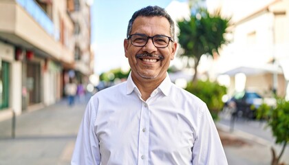 middle age man with a happy face standing and smiling with a confident smile showing teeth