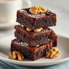 Halves Stacked With Brownie Neatly Topped Squares Walnut Donzb