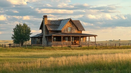 Obraz premium Countryside farmhouse with open land 
