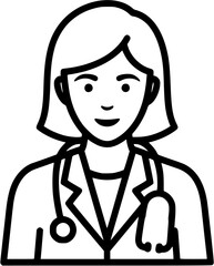 Obraz premium Female doctor icon outline vector illustration for medical professional healthcare design 