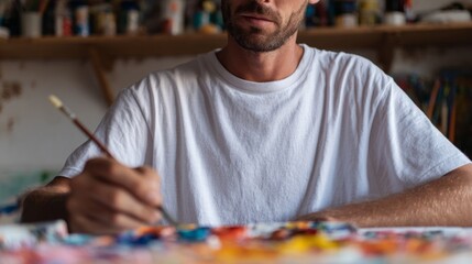 Man painting at easel.