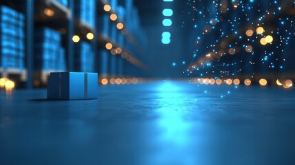 warehouse Logistic and Supply Chain Network Digital interface displaying real time tracking of goods in a warehouse, highlighting efficient logistics management