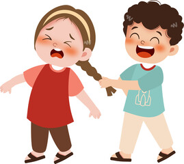 boy puiling hair girl