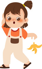 Kid throw a peel of banana