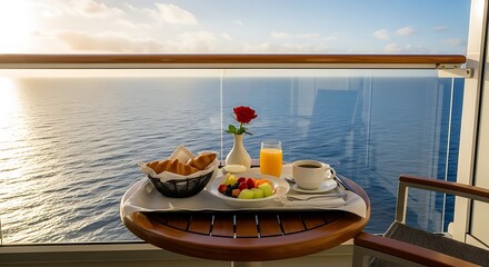 Obraz premium Breakfast with a View - Ocean Balcony Dining Experience.