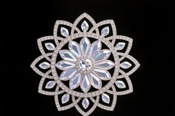 A surreal, simple 3d artwork of Lotus mandala in diamond gemstone carving, elegant detail, black background