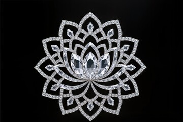 A surreal, simple 3d artwork of Lotus mandala in diamond gemstone carving, elegant detail, black background