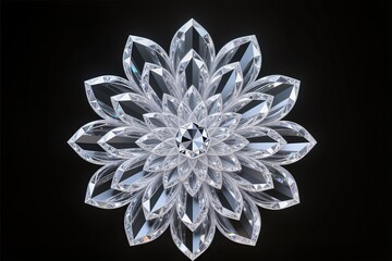 A surreal, simple 3d artwork of Lotus mandala in diamond gemstone carving, elegant detail, black background