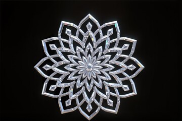 A surreal, simple 3d artwork of Lotus mandala in diamond gemstone carving, elegant detail, black background