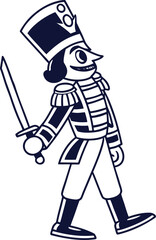 Marching Toy Soldier with Sword  Vintage Monochrome Vector