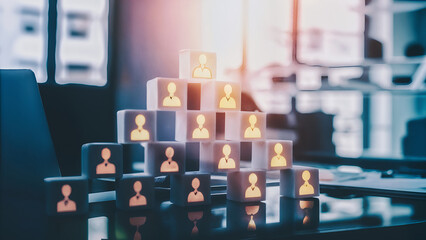 digital interface showing connected business profile icons symbolizing online communication teamwork human resources recruitment and social networking in corporate environment