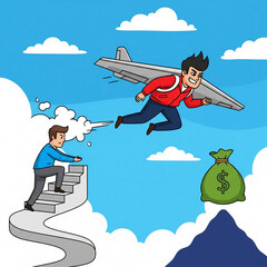 Fast Track Versus Traditional Climb Modern Business Success Financial Growth