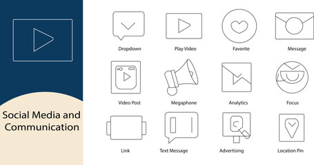Outline Icons for Social Media, Digital Communication, and Online Marketing: Modern Vector Set
