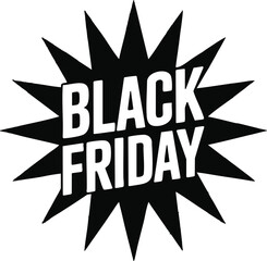 Black Friday Sale Burst Graphic with White Text on Black Starburst for Black Friday, 2025 