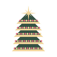 Geometric Christmas Tree Isolated. Holiday Celebration. Flat Vector Illustration.
