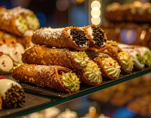 A display of cannoli