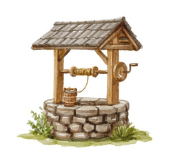 Hand painted watercolor water well isolated