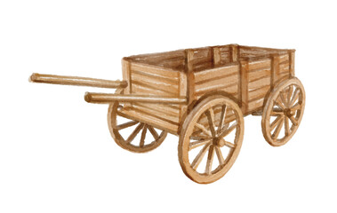Fototapeta premium Watercolor wooden cart isolated on white background