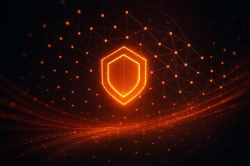 Cybersecurity hologram interface, glowing shield and network graph, protection concept