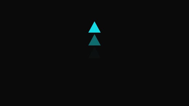 Minimalist dark background with a vertical stack of five cyan and teal triangles representing a progress and upward trend