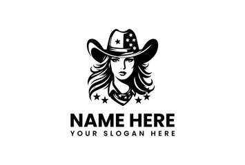 Black and White Cowgirl Portrait with StarStudded Hat and Bandana.