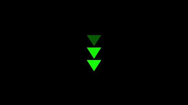 Five green downward pointing arrows stacked vertically against black background