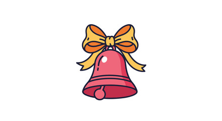 A festive red bell adorned with a cheerful yellow ribbon signals holiday greetings and joyous celebrations.