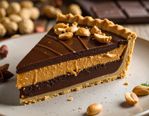 A slice of chocolate peanut butter pie