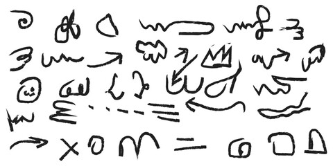 Black hand drawn vector musical notes and alphabet sketch pattern set illustration