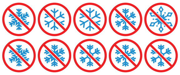 Do Not Freeze Icon Set and No Snowflake Winter Prohibition Sign – Banned Snowflake Winter Weather Warning Signs