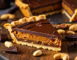 A slice of chocolate peanut butter pie
