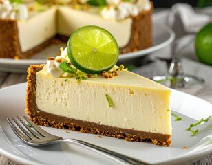 A slice of key lime cheesecake