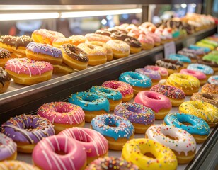 An array of colorful donuts