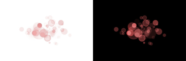 Red bokeh effect with glowing particles on black and white background, abstract bokeh, transparent overlay design. PNG  illustration © Russell Edwards