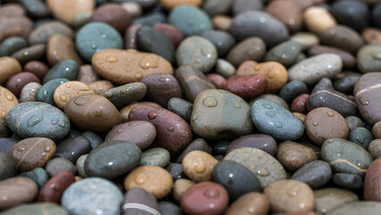 AI-Generated Smooth pebbles and stones on the beach, background image.