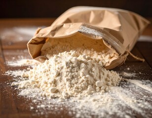 Close-up of a spilled bag of flour