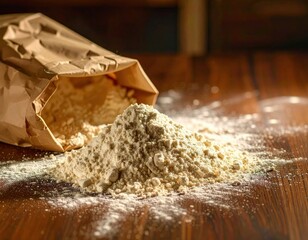 Close-up of a spilled bag of flour