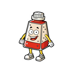 Fototapeta premium Cartoon salt shaker character with happy expression on white background smiling