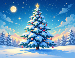 christmastree in a cold winterlandscap