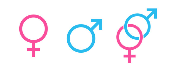 Gender icons. Gender symbols. Male and female sign of gender equality icon vector.  Sex gender. Male. Female. Gay. Lesbian, Bisexual. Transgender. Hetero. Vector illustration
