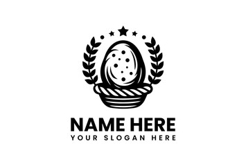 Elegant Black and White Egg Logo Design with Laurel Wreath.