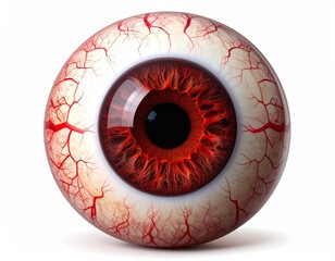 Red, veiny eyeball with a black pupil and white sclera