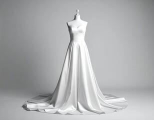 White strapless gown on mannequin, elegant wedding attire