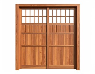 Wooden shoji sliding doors with gridded upper windows