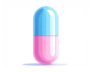 Pill capsule, blue & pink, on white, cartoon
