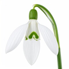 Drooping snowdrop flower, white petals, green markings