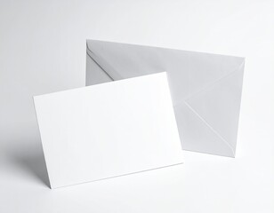 Clean, white blank card leans against envelope. Minimal