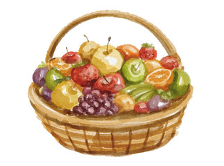 Hand painted watercolor fruit basket isolated