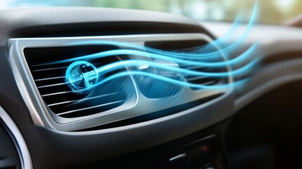Fototapeta premium Car Air Conditioner Cooling System Blows Out Cold Air, Enhancing Comfort and Driving Experience