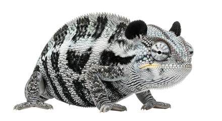 Chameleon with black and white stripes isolated on transparent background